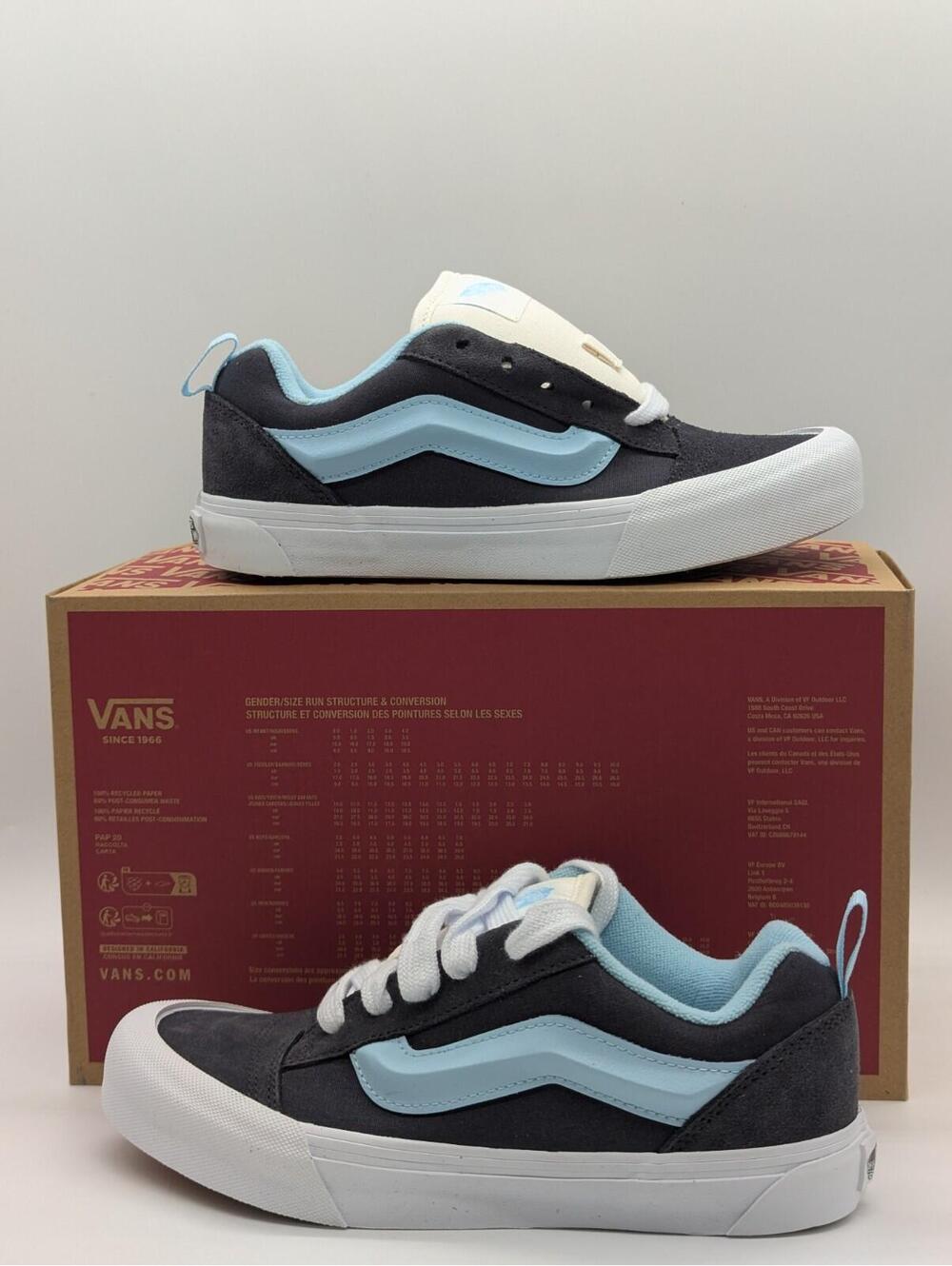 Vans Knu Skool Sport Grey Blue White Sneakers Shoe Kids Size 4.5Y / Womens 6 New